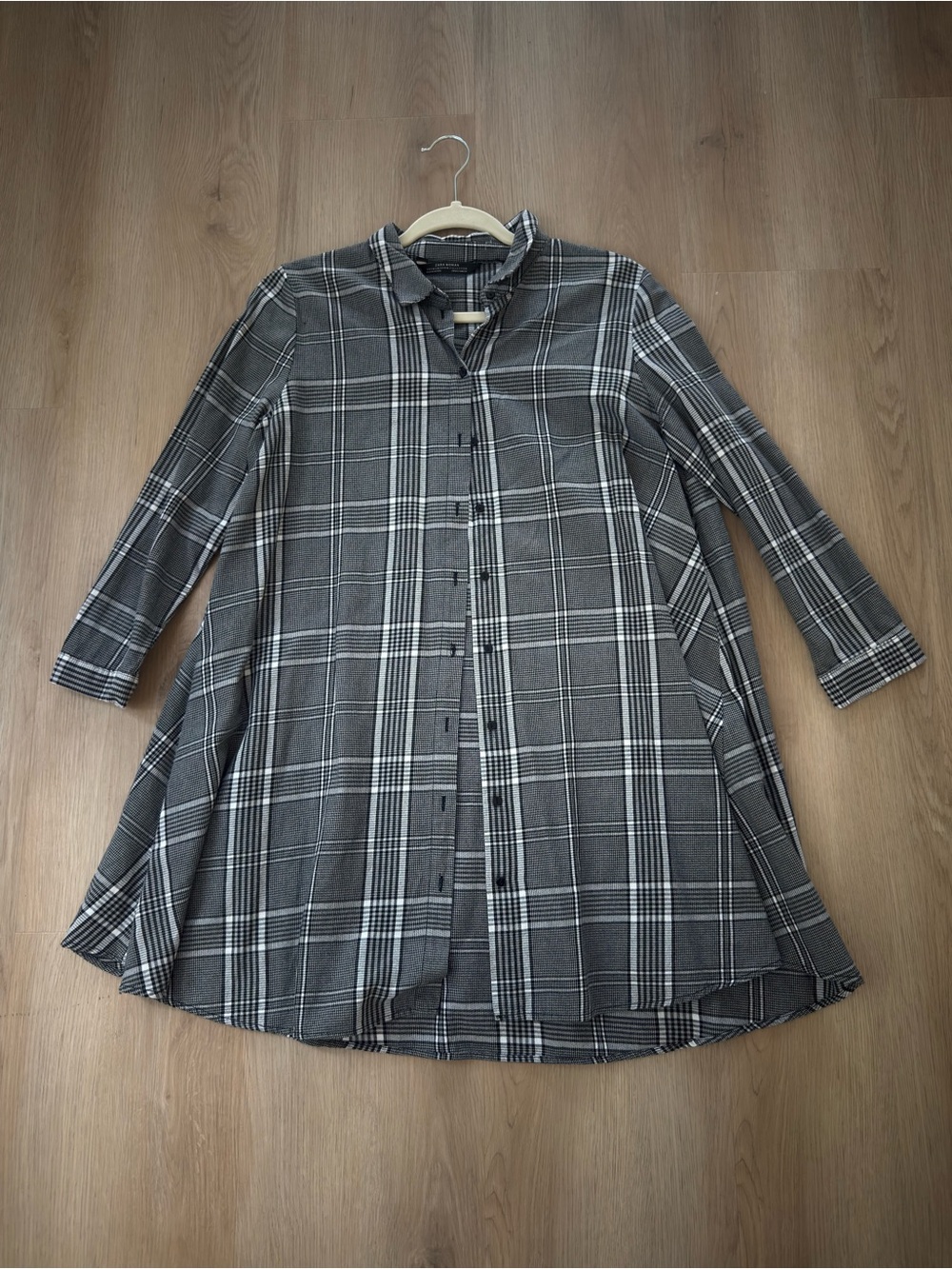 Zara Black & White Plaid Button-Up Shirt Dress